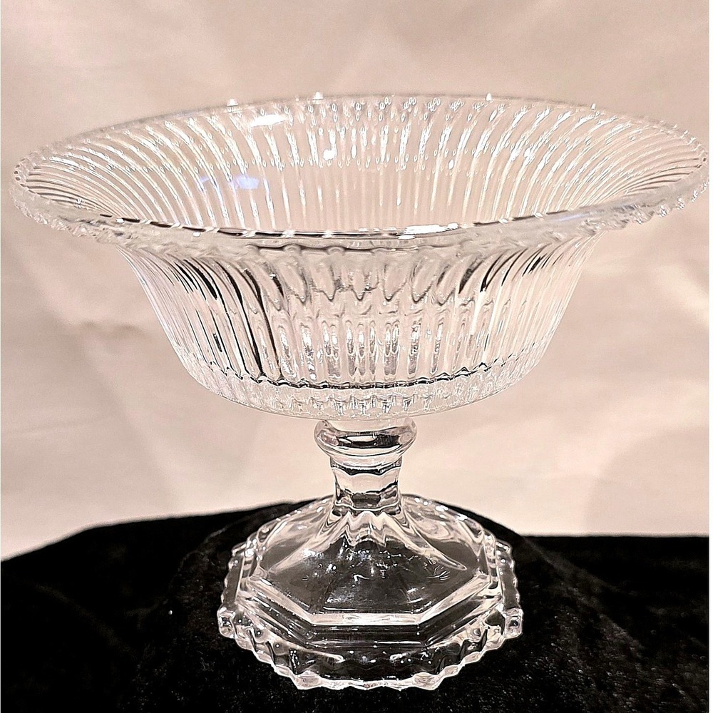 60s VTG Soga Japan Glass Pedestal Candy Dish Fire Pattern‎